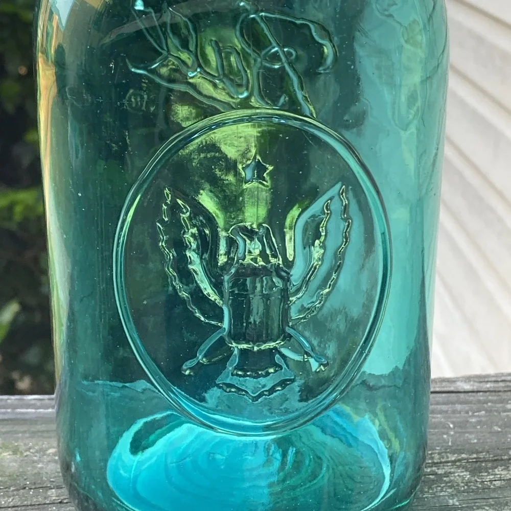 Vintage Ball Ideal Bicentennial Eagle Half-Gallon Mason Jar USA w/Wire Bail Blue